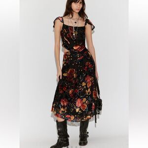 Free People Electra Heart Burnout Velvet MIDI Skirt Set in Golden Combo